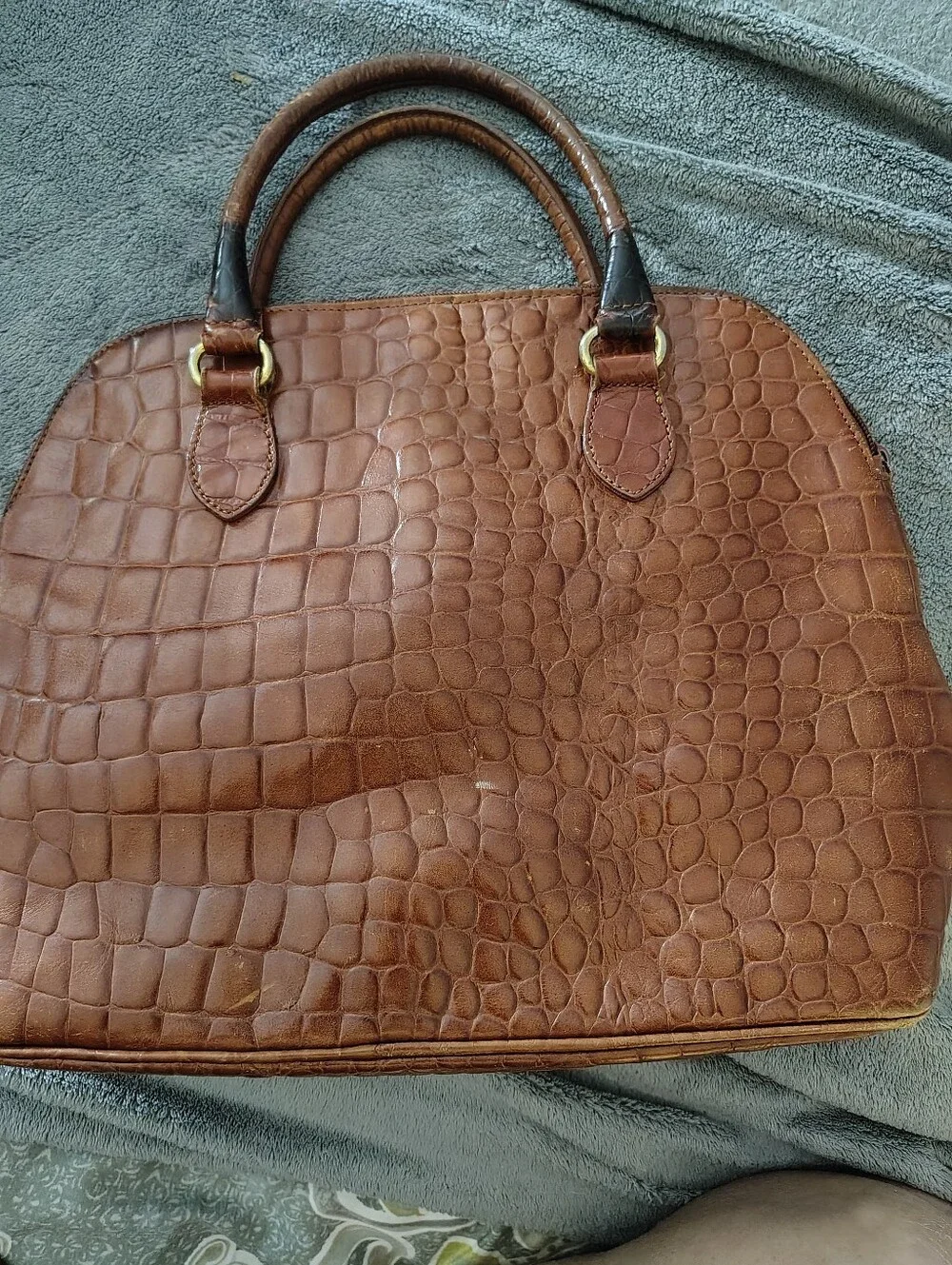 Talbots Vintage Faux Croc-Embossed Brown Shoulder Bag